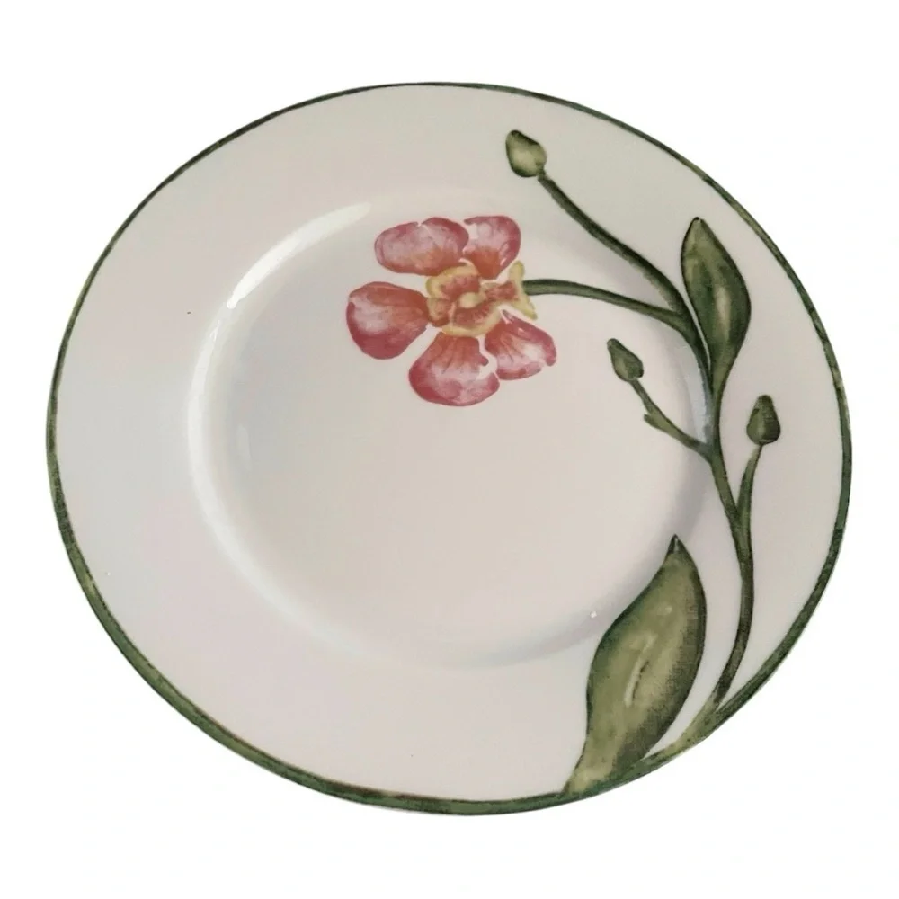 Pier 1 Floral Salad/Dessert Plates, Four, Tulip, Iris, Calla Lily & Orchid, 7.5”